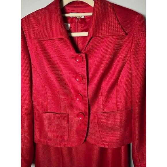 Talbots Two Piece Sheath Dress Suit Blazer Jacket Silk Wool Blend Coral Size 2P - Picture 3 of 13